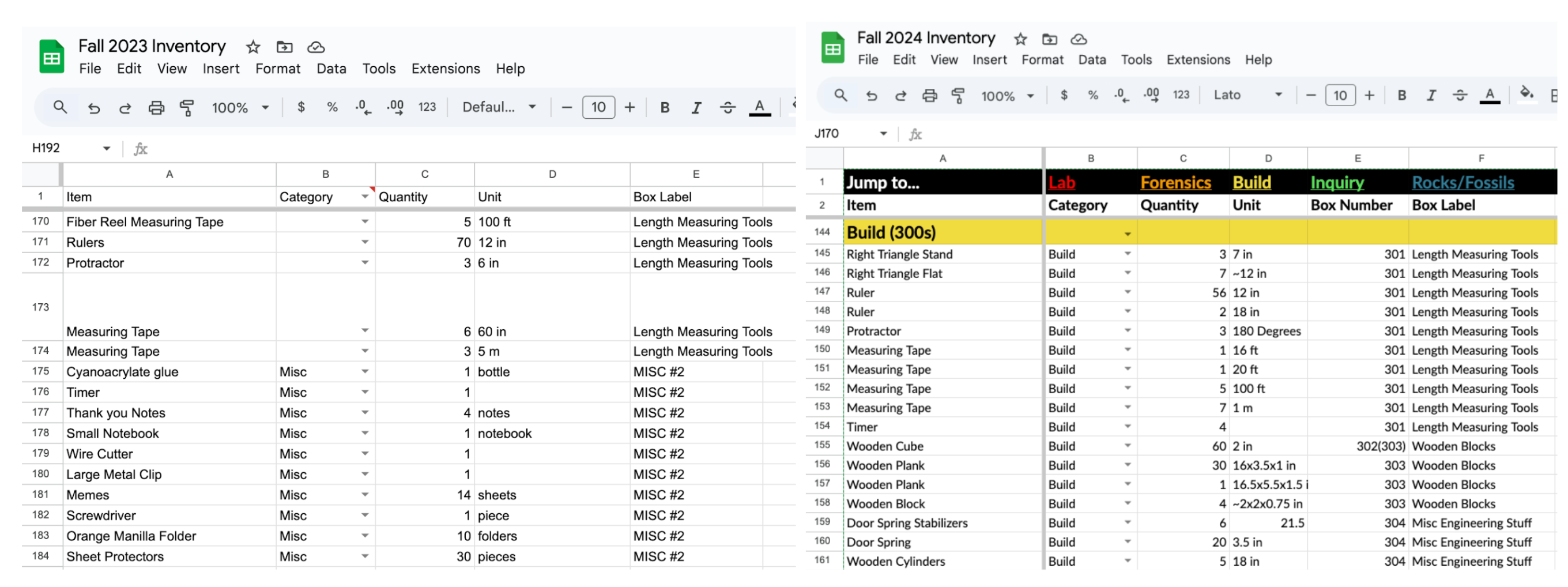 Inventory Spreadsheet